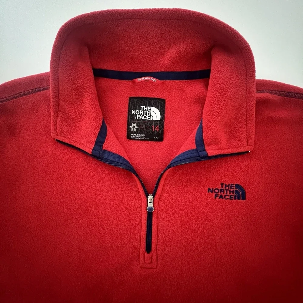 The North Face Mens Large Red Polartec Classic Fleece 1/4 Zip Pullover